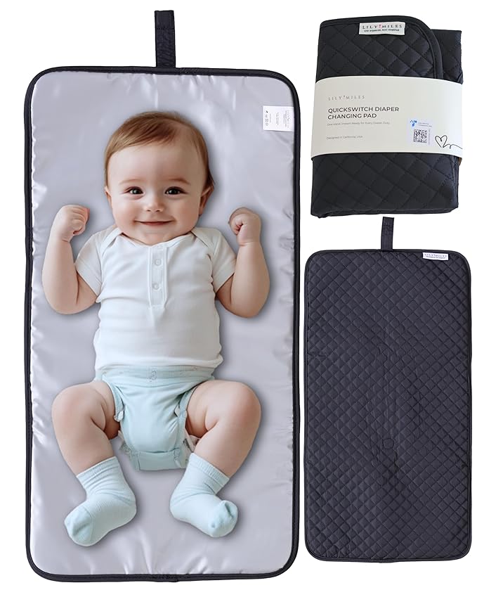 Diaper Changing Pad Portable with Magnetic Latches, Baby Diaper Changing Mat, Travel Pad for Diaper Bag, Baby Essentials, Wipeable & Waterproof Mat (Black Twill, Regular)