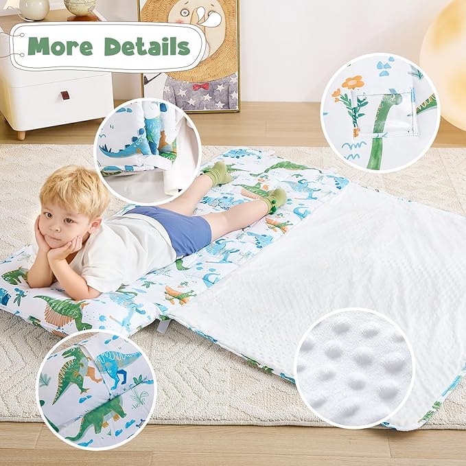 DJY Toddler Nap Mat,Kid Slumber Bag with Removable Pillow & Minky Blanket,Soft Sleeping Mat Perfect for Daycare,Preschool,Kindergarten,Travel