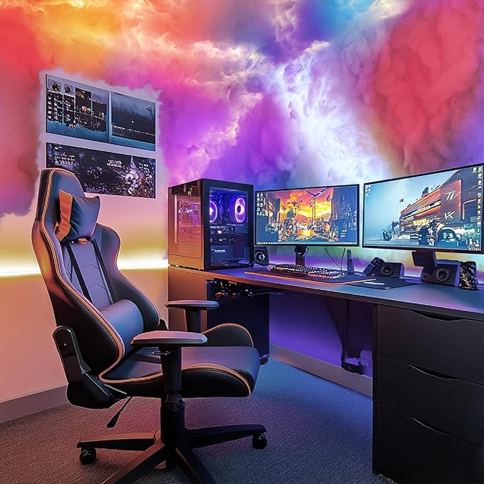 ,New 3D Thundercloud LED Light Cotton Lightning Cloud Colorful Atmosphere Night Light, DIY Creative Cloud Lights Gaming Room Garage Club Bar dj Party,16 Feet