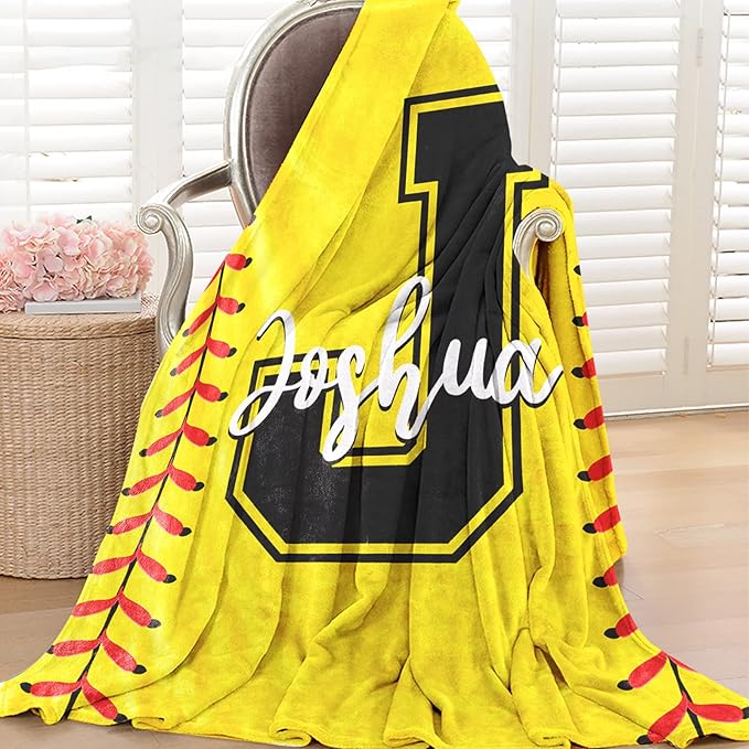Personalized Softball Kids Blanket with Name and Number - Custom Sport Bed Blankets Gift for 0-3 Months Baby Essential and Warm 40x50inch