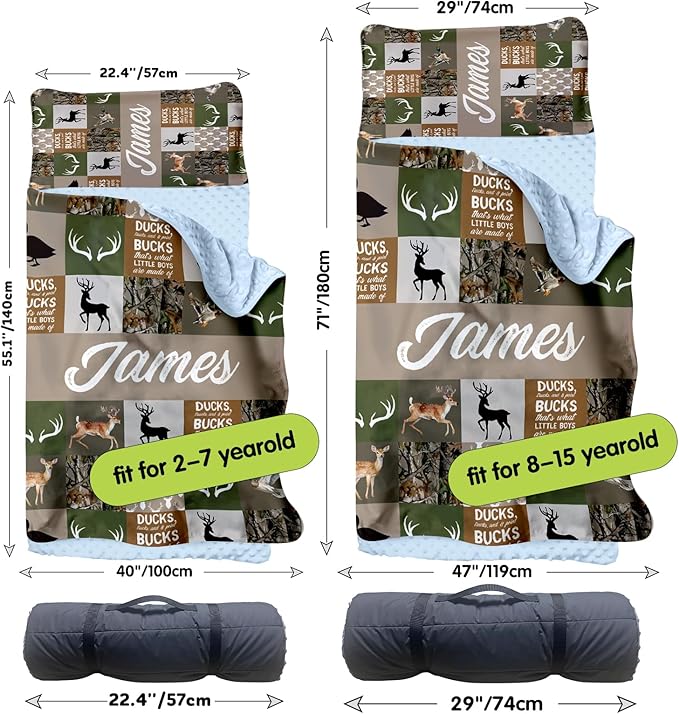 Personalized Toddler Nap Mats for Preschool, Custom Name Kids Sleeping Bag for Daycare, Roll Up Sleeping Mat with Removable Pillow and Soft Dot Minky Blanke for Boys Camping Travel