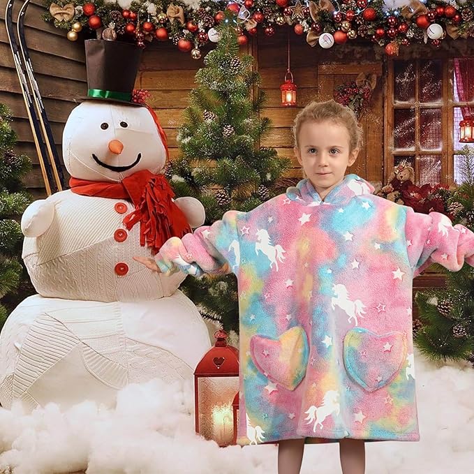 Fiosnow Glow in the Dark Horse Blanket Hoodies for Kids Toddler 2-6YR Oversize Wearable Blanket Hoodies for Boys Girls