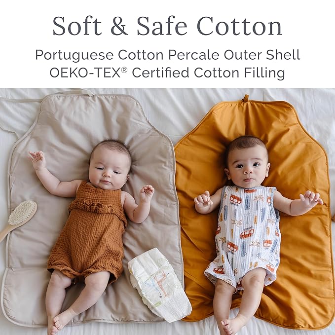 Natemia Baby Portable Diaper Changing Pad - Oeko-TEX Percale Cotton - Reusable Changing Pad for Baby - Flexible and Foldable for Travel - Machine Washable - Baby Essentials