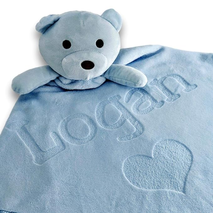 Custom Catch Personalized Teddy Bear Baby Blanket Gift for Boy - Blue