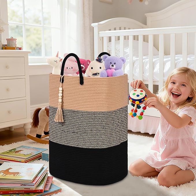 Woven Laundry Basket for Clothes, 100 L Large Rectangle Laundry Hampers, Nursery Storage Basket for Toys, Tall Dirty Clothes Hamper for Bedroom Aesthetic, Bathroom, Laundry Room