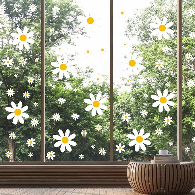 TaoBary 165 Pieces 15 Sheet Large Daisy Wall Decals Flower Stickers Vinyl Peel and Stick Floral Decal Daisy Wall Decor for Nursery Playroom Bedroom Living Room(Cute)