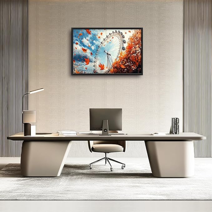 Olivine Large Fall Wall Art, London Eye Pictures Wall Decor, Fall London Painting, Autumn Canvas Prints, Framed Artwork for Bathroom Bedroom Living Room Office Home Decoration 36"x24"