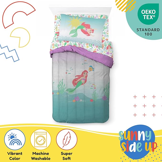 Sunny Side Up Disney The Little Mermaid Twin Comforter Set - 5 Piece Kids Bedding Includes Comforter, Sheets & Pillow Cover - Super Soft Ariel Microfiber Bed Set