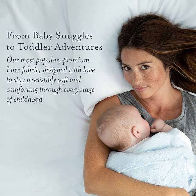 Little Giraffe Baby Blanket - Luxe Soft Blanket with Satin Trim - Baby Stroller Blanket - Newborn Baby Essentials & Baby Gifts - 29x35" - Blue