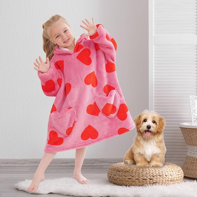 Fiosnow Love Printed Blanket Hoodies for Kids Toddler 2-6YR Oversize Wearable Blanket Hoodies for Boys Girls