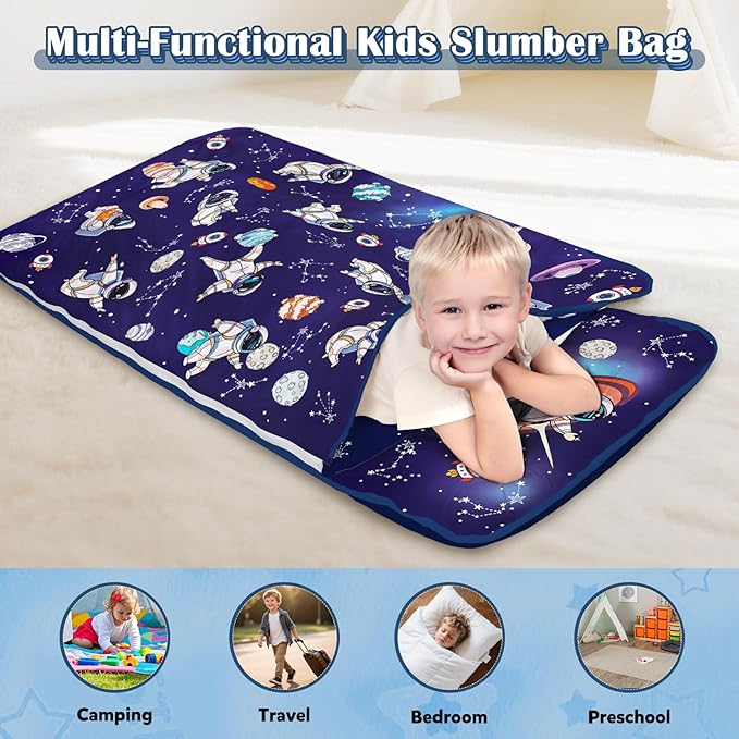 Toddler Nap Mat Kids Sleeping Bag 59"×24", Soft Slumber Bag with Removable Pillow and Blanket for Kids Girls Boys,Roll Up Sleeping Mat Thick for Camping,Daycare, Kindergarden