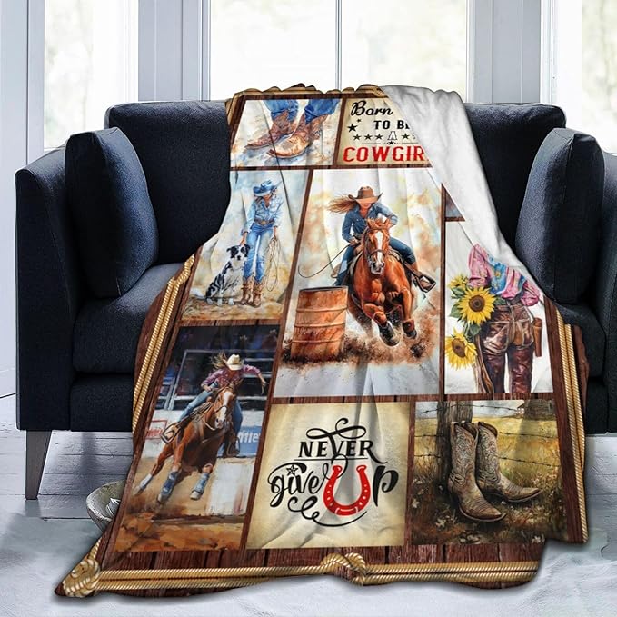 Cowgirl Racing Blanket Western Cowboy Throw Blanket Super Soft Flannel Lightweight Fluffy Plush Fuzzy Fleece Horse Blanket Gifts for Girls Woman Kids Prayer for Bed Sofa Bedding 50"X60"