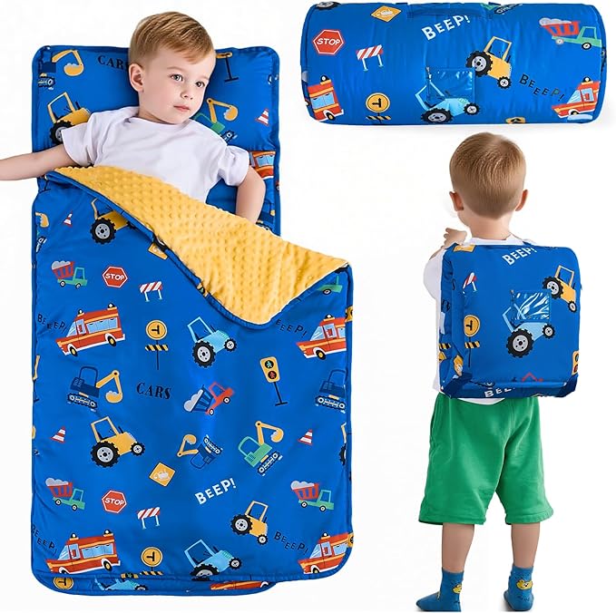 DJY Toddler Nap Mat,Kid Slumber Bag with Removable Pillow & Minky Blanket,Soft Sleeping Mat Perfect for Daycare,Preschool,Kindergarten,Travel