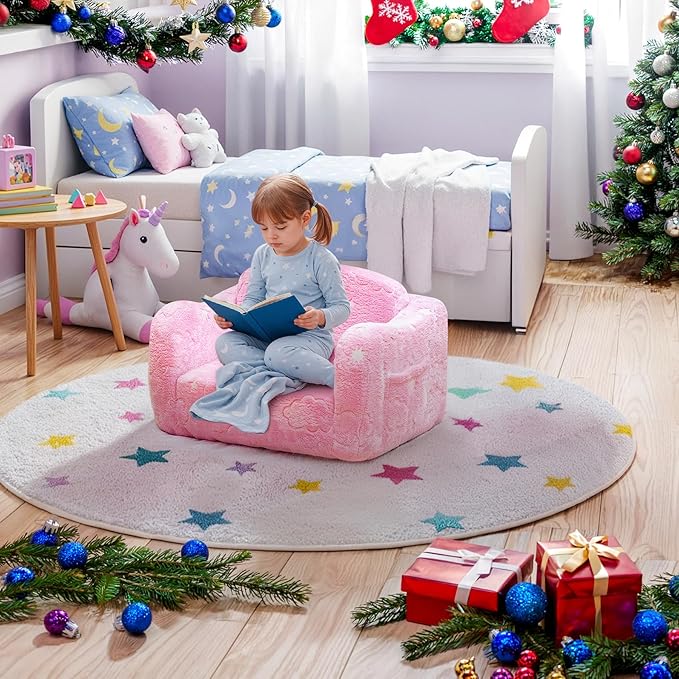 Lamerge 2-in-1 Toddler Couch,Glow in The Dark Baby Floor Bed,Foldable Toddler Chair Kids Sofa for playroom,Convertible Sofa to Lounger for Girls and Boys (Rainbow and Unicorn)