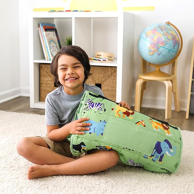 Wildkin Kids Microfiber Nap Mat – Soft Sleep Mat with Pillow, Ideal for School & Travel - Wild Animals