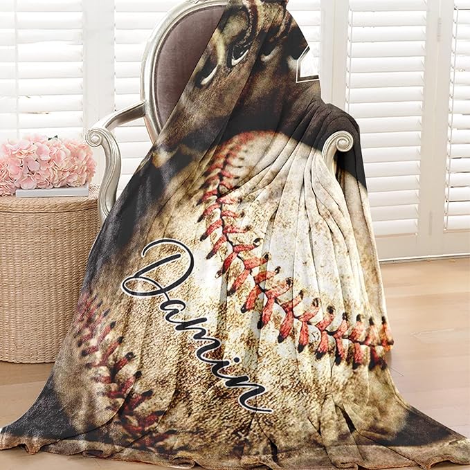 Personalized Baseball Blanket for Baby Boys and Girls - Soft and Fluffy Sport Blanket for Toddlers and Kids - Custom Name and Number Gift for Newborn(30"x40")