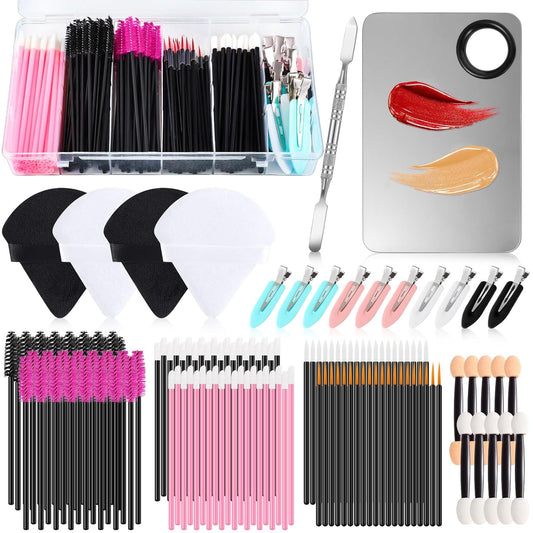 Disposable Makeup Applicators Tools Kit, 100 Mascara Wands 100 Lipstick Applicators 50 Disposable Eyeliner Brushes 10 Eye Shadow Brush with Organizer Box