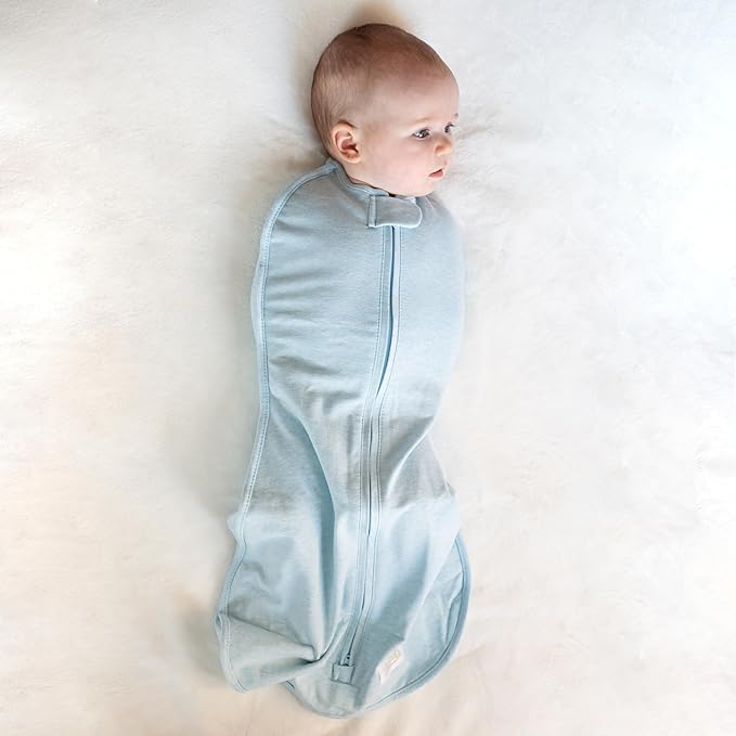 Woombie Original Baby Swaddling Blanket - Self-Soothing, Cotton Baby Swaddle with Zipper - Wearable Newborn Blanket, Blue Lanterns, 14-19 lbs