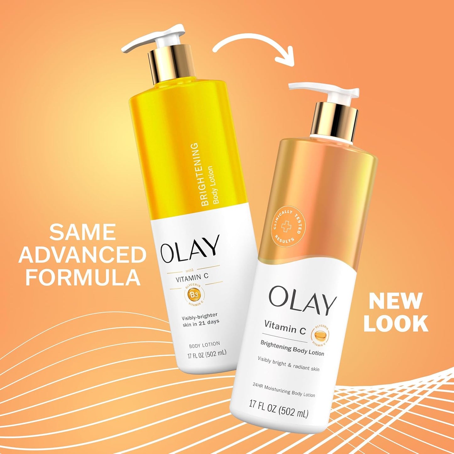 Olay Body Lotion for Women, Brightening with Vitamin C Serum, Visibly Bright & Radiant Skin, 24hr Moisture & Hydration, Fast Absorbing Formula, Vitamin B3 Complex, For All Skin Types, 17 fl oz