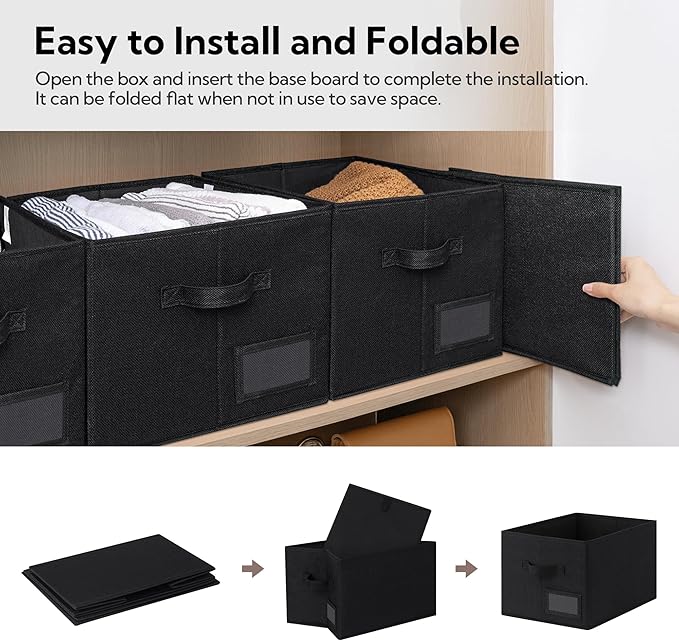 GRANNY SAYS Storage Baskets for Shelves, Fabric Storage Bins for Clothes, Closet Organization Bins, Collapsible Storage Bins with Handles, Decorative Storage Box, Black, Extra Large, 3-Pack