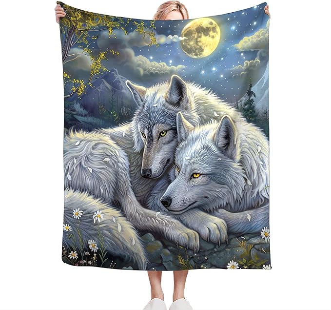 Wolf Blanket Wolves Gifts for Girls Boys Woman Kids Wolf Animal Lover Throw Blankets Soft Blanket Warm Fleece Flannel Plush Blankets for Bed Sofa Couch 50"x60"