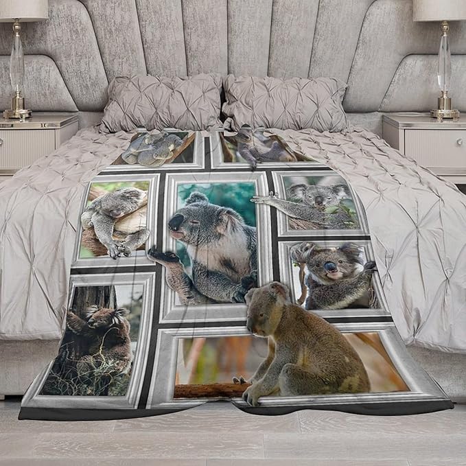 Koala Blanket Funny Koala Gifts for Girls Boys Woman Kids Koalas Lover Throw Blankets Soft Blanket Warm Fleece Flannel Plush Blankets for Bed Sofa Couch 60"x80"