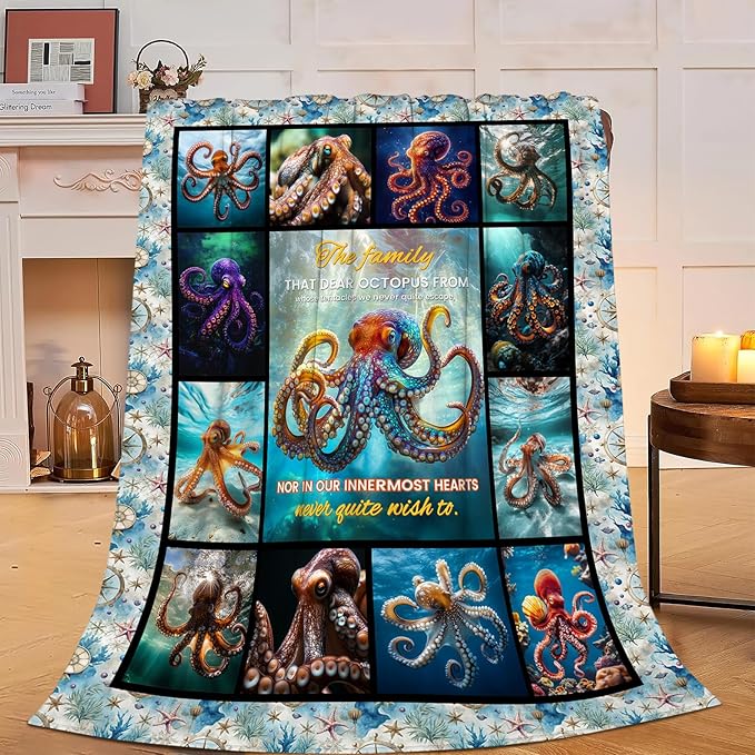 Octopus Blanket Octopus Decor Throw Blanket Super Soft Flannel Lightweight Fluffy Plush Fuzzy Fleece Ocean Blanket Gifts for Woman Girl Kids Boys for Bed Sofa Bedding 40"X50"