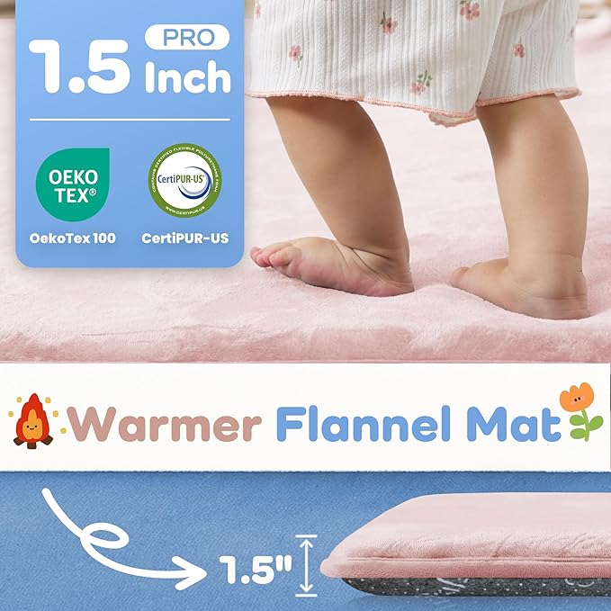 1.5" Thick Baby Play Mat for Floor, 50x50 Playpen Mat, Pro Soft Flannel Foam Mats Toddler Infant Kids Crawling for Nursery Rug Playroom Living Room Waterproof Easy Care Non-Slip (Baby Pink)