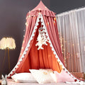 Kertnic Bed Canopy for Girls, Ruffled Soft Pink Princess Canopy Dreamy Bow Decor, Bed Canopies for Kids Room, Hanging Canopy Bedding Drapes Toddler Reading Nook Play Tent (Red Bean)