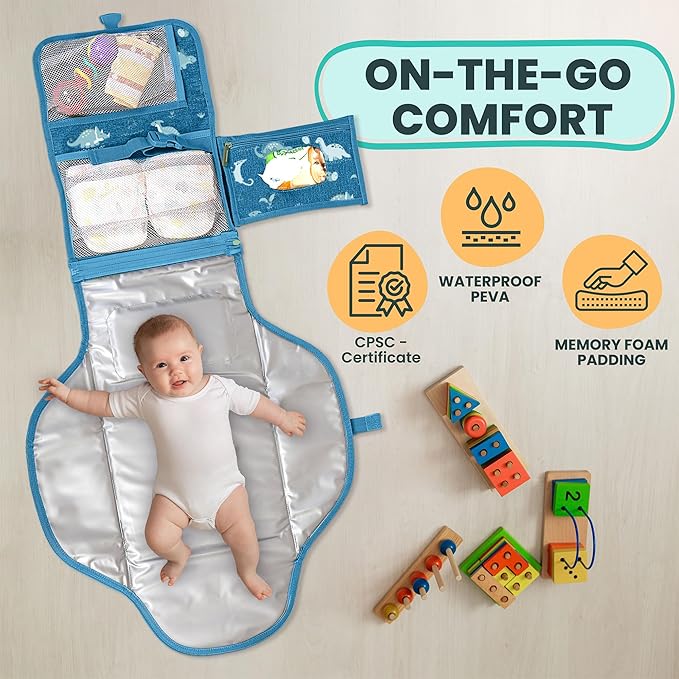 Portable Changing Pad for Baby, Travel Diaper Changing Pad for Newborn, Large Waterproof Baby Changing Mat, Foldable & Detachable Diaper Changing Station with Baby Wipes Pockets, Baby Stuff by Pillani