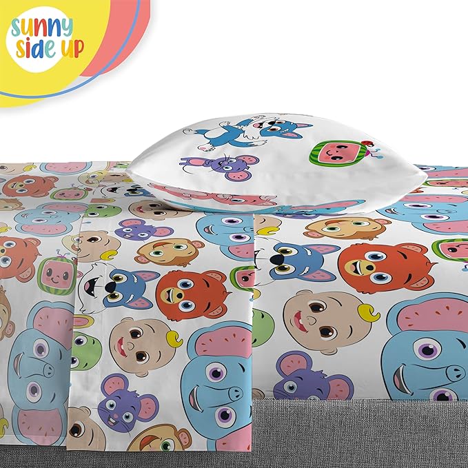 CoComelon Twin Size Comforter Set - 5 Piece Kids Bedding Includes Comforter, Sheets & Pillow Cover - Super Soft Microfiber Animal Bed Set