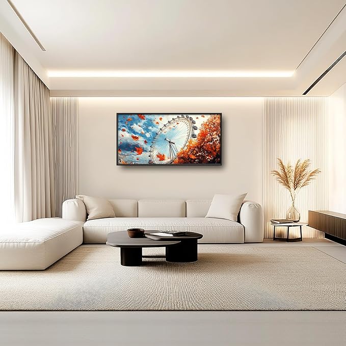 Olivine Large Fall Wall Art, London Eye Pictures Wall Decor, Fall London Painting, Autumn Canvas Prints, Framed Artwork for Bathroom Bedroom Living Room Office Home Decoration 60"x30"