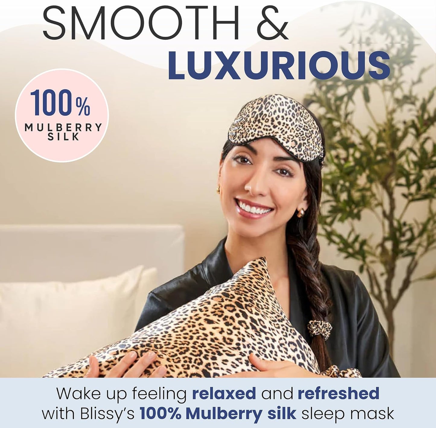 Blissy Silk Sleep Mask - Silk Eye Sleeping Mask for Women & Men for Total Blackout - 100% Pure Mulberry Silk, 22 Momme 6a Fibers - Blindfold Silk Sleep Mask Side Sleeper Eye Cover (Leopard)