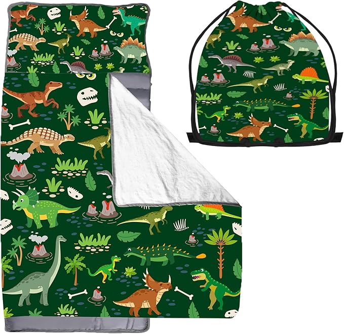 Cute Toddler Nap Mat with Pillow & Blanket，Soft Rolled Napping Mats for Boys and Girls