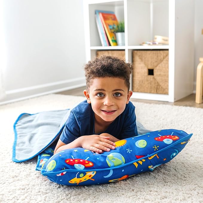 Wildkin 43-inch Kids Nap Mat – Soft Microfiber Toddler Sleeping Mat with Pillow