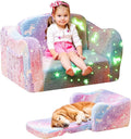 Lamerge 2-in-1 Toddler Couch,Glow in The Dark Baby Floor Bed,Foldable Toddler Chair Kids Sofa for playroom,Convertible Sofa to Lounger for Girls and Boys (Rainbow and Unicorn)