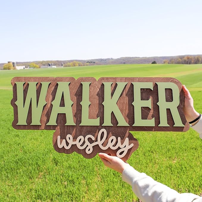 Hickory Hollow Designs Wooden Name Signs for Nursery, Baby Name Sign, Name Signs for Kids Room, Custom Plaque, Nursery Wall Art, (Walker Wesley)