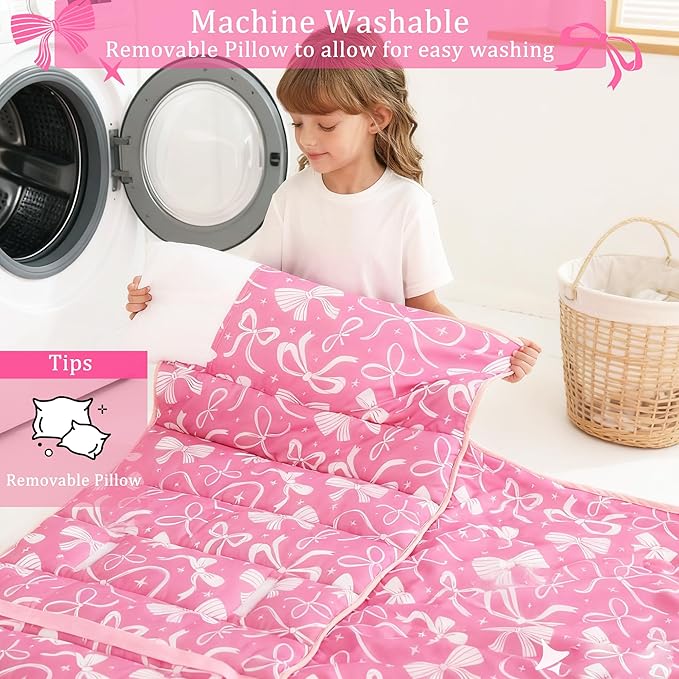 Toddler Nap Mat for Preschool 50''x30'' Sleeping Mat with Removable Pillow and Minky Blanket for Kids Ages 3-7 Roll Up Soft Sleeping Bag for Boys Girls Kindergarten Daycare Sleepover