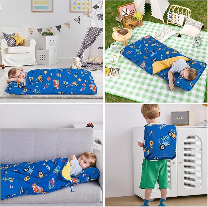DJY Toddler Nap Mat,Kid Slumber Bag with Removable Pillow & Minky Blanket,Soft Sleeping Mat Perfect for Daycare,Preschool,Kindergarten,Travel