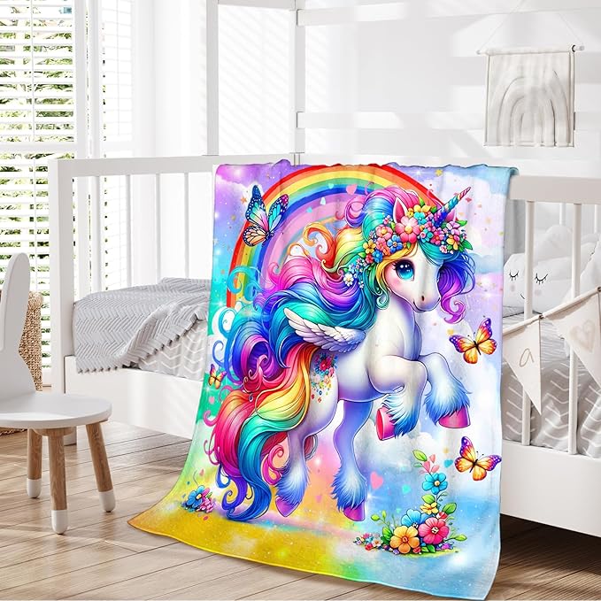 Girls Unicorn Blanket, Unicorn Throw Blankets Gift for Kids Teens Daughter Birthday 40x50 Inches Lightweight Cozy Cute Throw for Sofa Couch Bed Living Room Trip