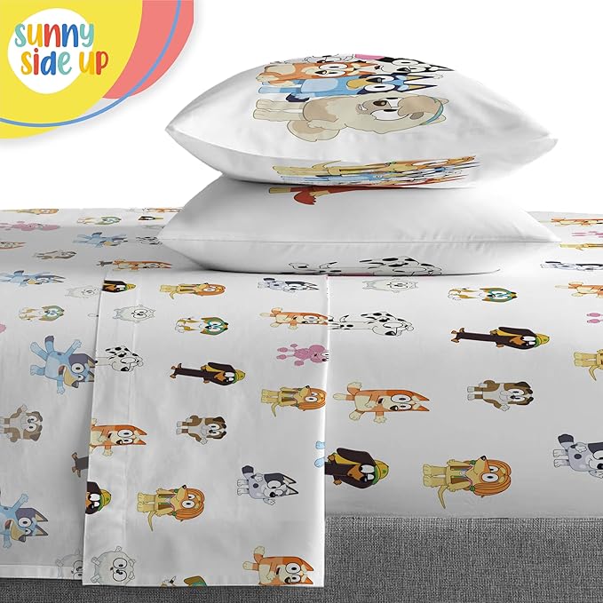 Sunny Side Up Bluey & Friends Full Comforter Set - 7 Piece Kids Bedding Includes Comforter, Sheets & Pillow Cover - Super Soft Microfiber Bed Set