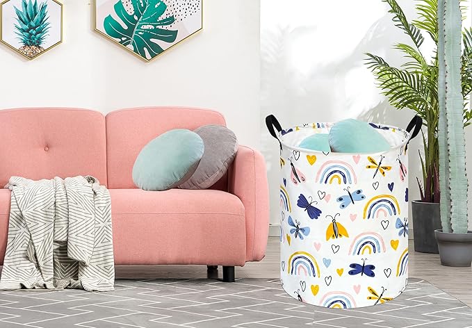 KUNRO Round Laundry Basket Hamper Kids Toys and Clothes Storage Basket Children Gift Basket Baby Toy Organizer Bins for Room Decor (Dragonfly)