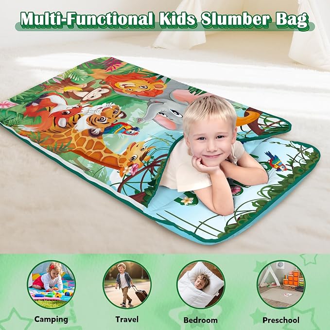 Toddler Nap Mat Kids Sleeping Bag 59"×24", Soft Slumber Bag with Removable Pillow and Blanket for Kids Girls Boys,Roll Up Sleeping Mat Thick for Camping,Daycare, Kindergarden