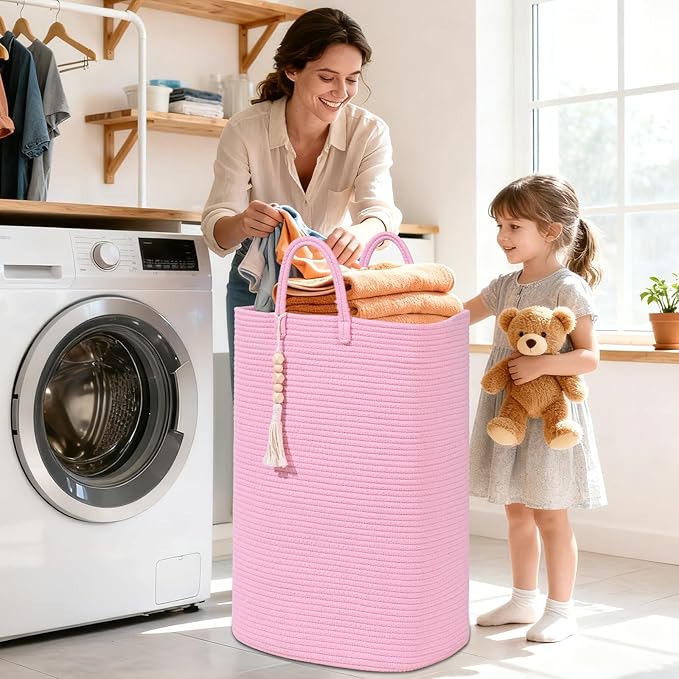 Woven Laundry Basket for Clothes, 65L Large Rectangle Laundry Hampers, Nursery Storage Basket for Toys, Tall Dirty Clothes Hamper for Bedroom Aesthetic, Bathroom, Laundry Room