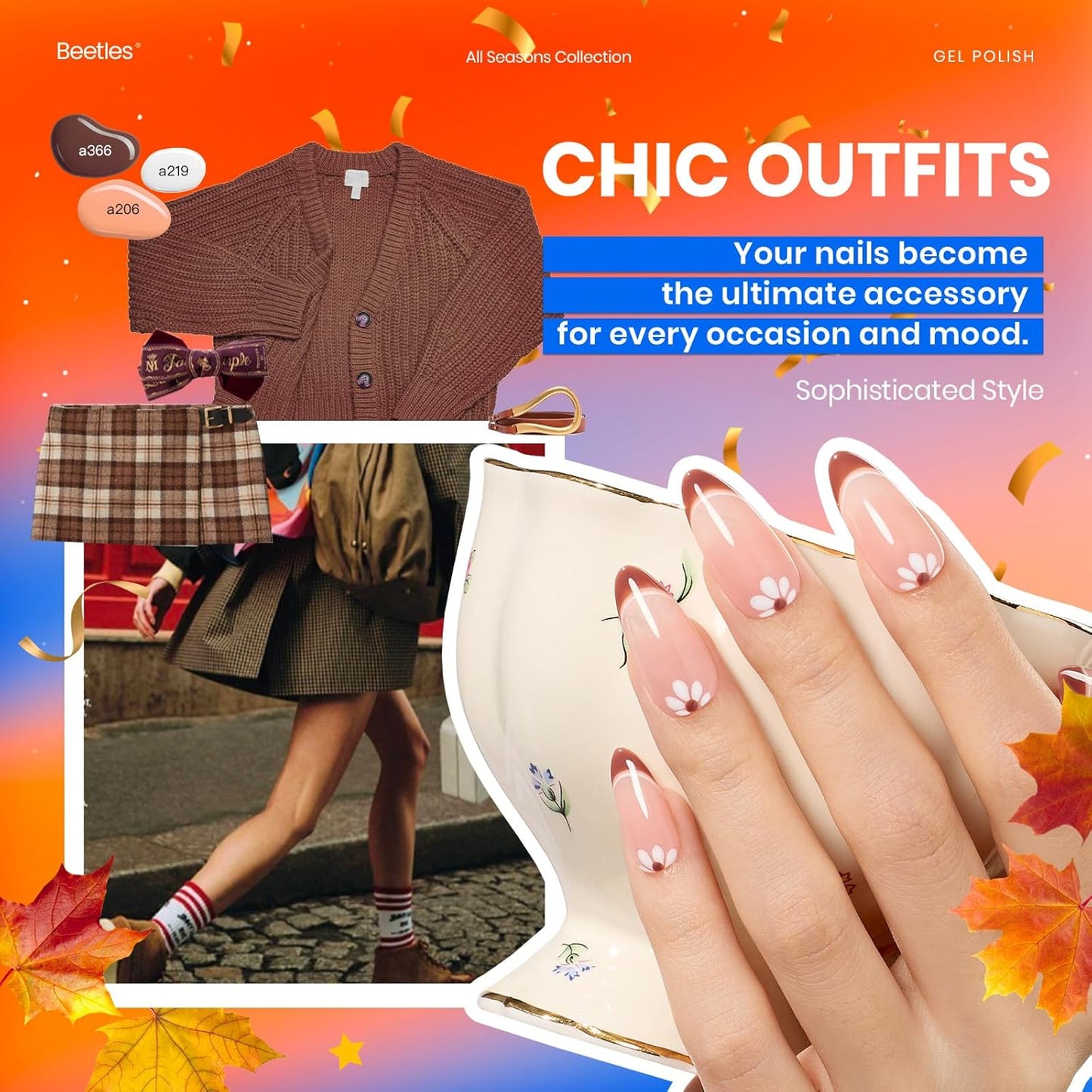 Beetles Fall Gel Polish Kit - Chic Outfits Collection 25 Colors Polish Set, Brown Purple Nude Red Black Color Gel Nails with 3Pcs Base Top Coat Manicure Kit Salon DIY Home Gift for Women