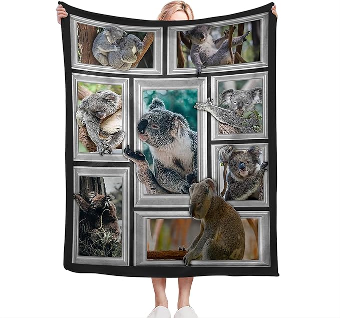 Koala Blanket Funny Koala Gifts for Girls Boys Woman Kids Koalas Lover Throw Blankets Soft Blanket Warm Fleece Flannel Plush Blankets for Bed Sofa Couch 40"x50"