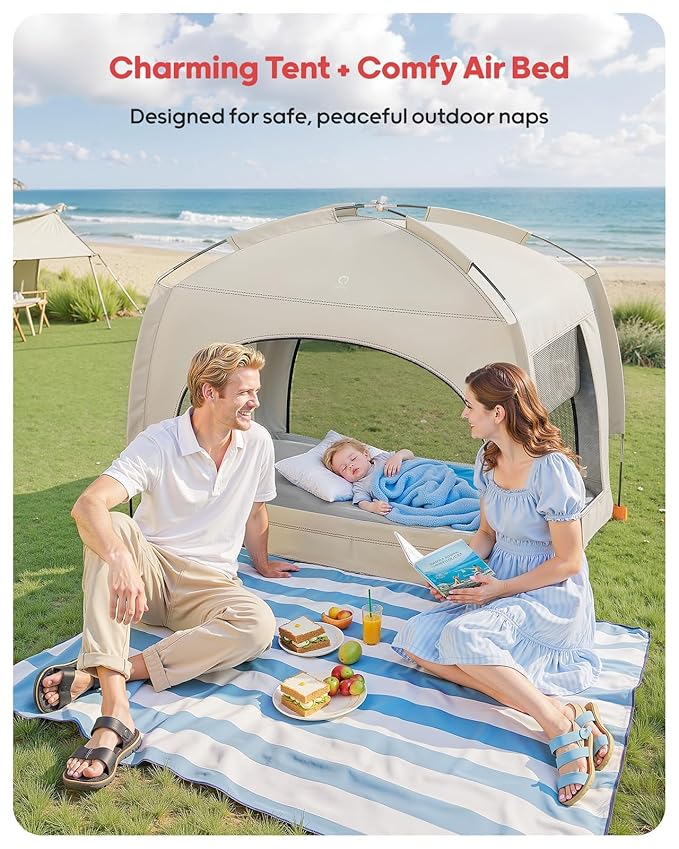QPAU Inflatable Toddler Travel Bed with Tent – Lightweight Blow Up Kids Air Mattress with Hand Pump – Indoor & Outdoor Portable Sleeping Solution for Camping, Travel, Home, Grandma’s – Ages 3+