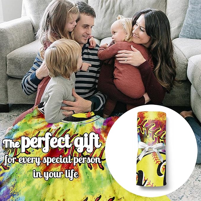 Personalized Softball Kids Blanket with Name and Number - Custom Sport Bed Blankets Gift for 0-3 Months Baby Essential - Super Warm and Comfortable 30x40inch