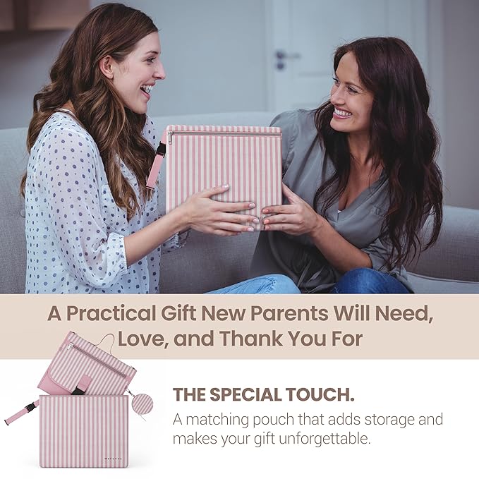 Portable Diaper Changing Pad - Large, Waterproof Travel Changing Pad for Baby with Extra Storage, Wipes Pocket & Pacifier Case - Portable Diaper Changing Station - Pink Striped