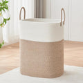 Laundry Basket with Handles - Blanket Basket & Hampers for Bedroom Aesthetic, Laundry Hamper & Blanket Storage for Living Room, Clothes Hamper, Tall, Large 17" x 14" x 26”, White & Rice Brown